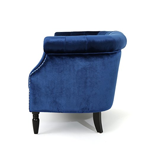 Christopher Knight Home Milani Tufted Scroll Arm Velvet Loveseat, Navy Blue / Dark Brown #TOP6