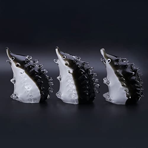 Oisegop Hand Blown Glass Hedgehog Figurines, Unique And Creative Gifts For Home Decor, Office Animal Paperweight Figurines, Black Grey #TOP3
