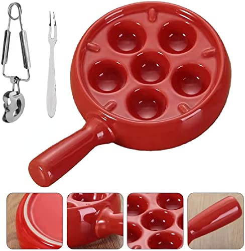 Assiette Escargot Set Compartiment 6 Trous Plateau à Escargots Assiette à Escargots en CéRamique Assiettes à HuîTres Plat Escargot Comprend 1 Pince à Escargots Et 2 Fourchettes à Escargots