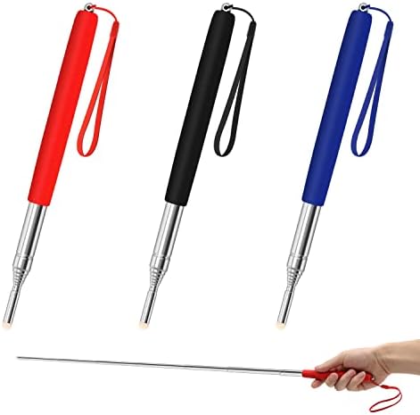 Alcoon 3 Pack Telescopic Teachers Pointer Retractable Handheld Presenter Extendable Classroom Whiteboard Pointer with Lanyard for Teachers, Coach, Presenter, Extends to 39 Inch (Black, Red, Blue)