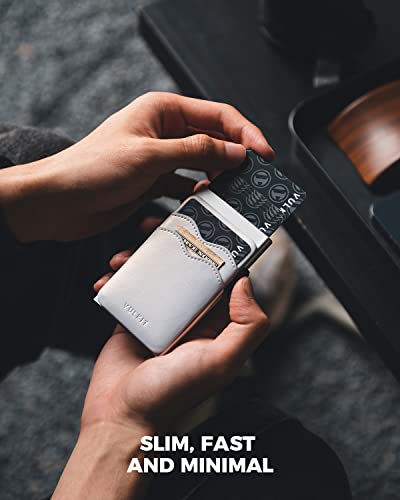 Image of VULKIT Credit Card Holder Minimalist Slim Pop Up Wallet with Leather Slots RFID Blocking for Men and Women Holds 7 Cards and Notes Pearl White