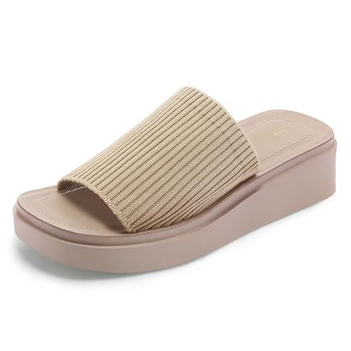 mysoft Women's Knit Platform Sandals Breathable Non-Slip Summer Slides