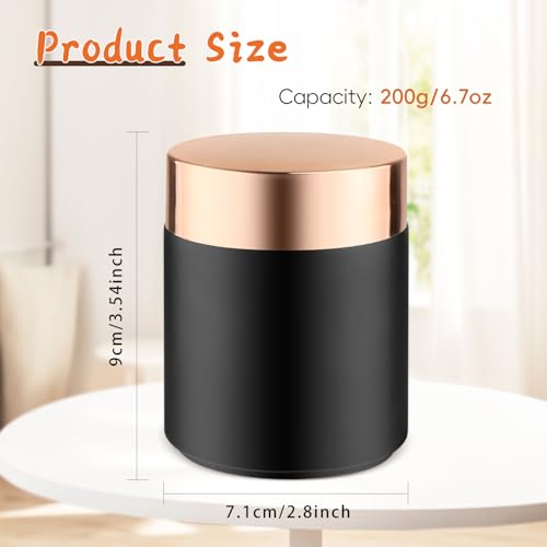 6 Pcs 200g/6.7oz Frosted Cosmetic Containers Glass Jar Empty Sample Jars with Rose Gold Lids for Cream Lotion Lip Balm Makeup - Black2