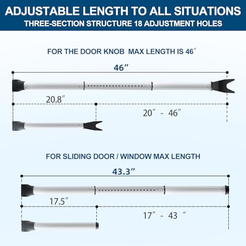 Rerishom Door Security Bar, Door Stoppers Security bar,Heavy Duty Door Lock Security Door Jammer Door Stopper for Apartment, Hotel Room,Screen Door Hardware, Gate Lock Bar, 2 Pack - Thumbnail 3