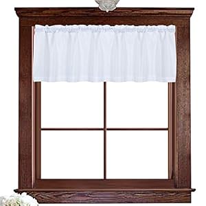 Valea Home Water Repellent Valance for Bathroom Window Waffle Woven Textured Short Kitchen Curtain Valances60 x 16 inches White One Panel