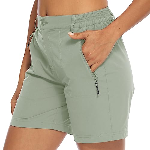 Donhobo Women's Activewear Cargo Shorts, Light Green, S, 7 Inches, Quick Dry, UV Protection, Hiking, Cycling, Climbing