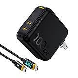 AOHI 100W USB C Charger GaN+, 2 Port Type C PD Wall Charger Foldable Power Adapter with 4ft USB C LED Display Cable for MacBook Pro/Air, iPad Pro, iPhone 15/14/13/12, Galaxy, Laptops, Black
