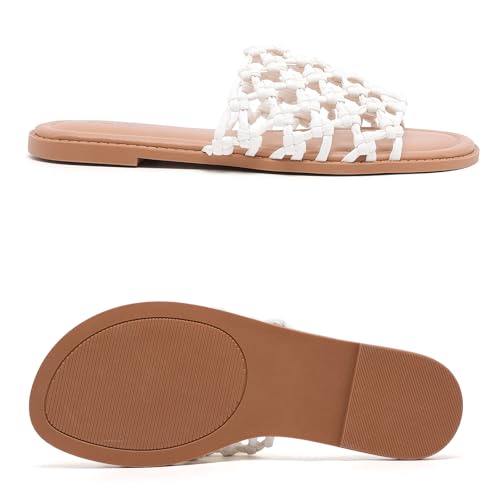 Image of Ruiee Wide Width Flat Sandals for Women. | Wide Width Sandals, X-Wide Feet Slides, Summer Braided Flat Slides, Versatile, Fashion Comfort