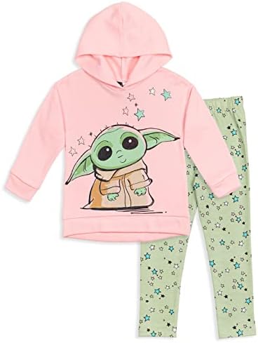 STAR WARS The Mandalorian The Child Big Girls Pullover Fleece Hoodie and Leggings Outfit Set Pink/Green 14-16
