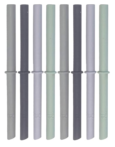 Elk and Friends Adult & Kid's Reusable Silicone Straws with Stopper for 12oz &14oz Mason Jars or Tumblers, Pack of 8 Colorful Straws 7.9"