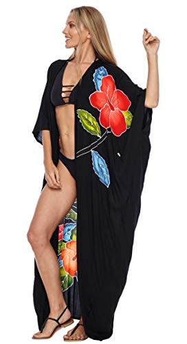 SHU-SHI Womens Kimono Cardigan Open Front Floral Robe Beach Cover Up One Size2