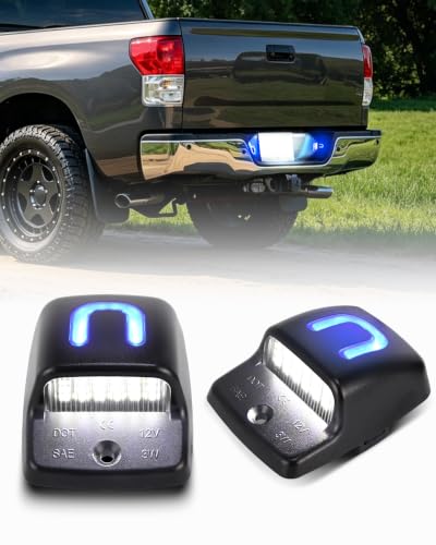 Image of White LED License Plate Lights for Toyota Tacoma 2005-2015 Tundra 2000-2013 | Full Blue U-Shape LED License Plate Lamp Assembly, 6000K White Rear Tag Lights, IP67 Waterproof, Plug & Play, Clear Len, 2PCS