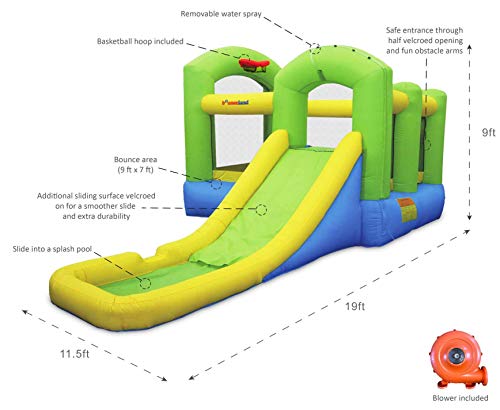 Bounceland Bounce 'N Splash Island Wet Or Dry Inflatable Bouncer Or Water Slide All In One, Large Pool, Fun Bouncing Area With Basketball Hoop, Long Slide, Ul Certified Blower Included #TOP2