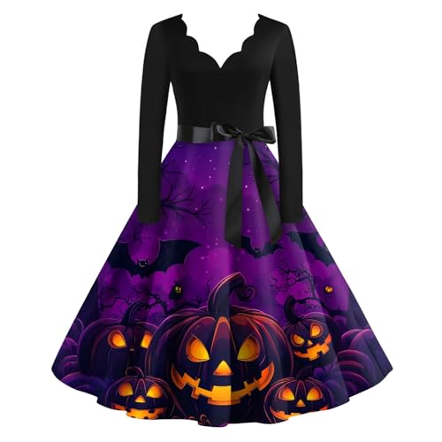 OIOLOYJM Sexy Plus Size Halloween Costumes Woman 2025 Long Sleeve V Neck Printed Gothic Retro Formal Party Dresses for Women