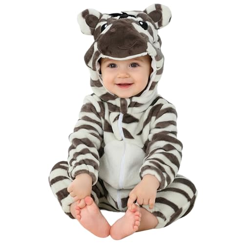Joygoodta Mono de cebra, disfraz de cebra unisex para bebé, mono con capucha de animal para niños, pijama de Navidad para niños, 90-100 cm