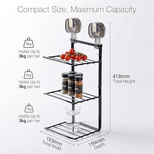 Image of Premium 2-Tier Stainless Steel Kitchen Rack | Wall Mount Modular Organizer Shelf & Multipurpose Storage Stand for Spices, Pantry & Bathroom Toiletries | Space Saving Design (BLACK)