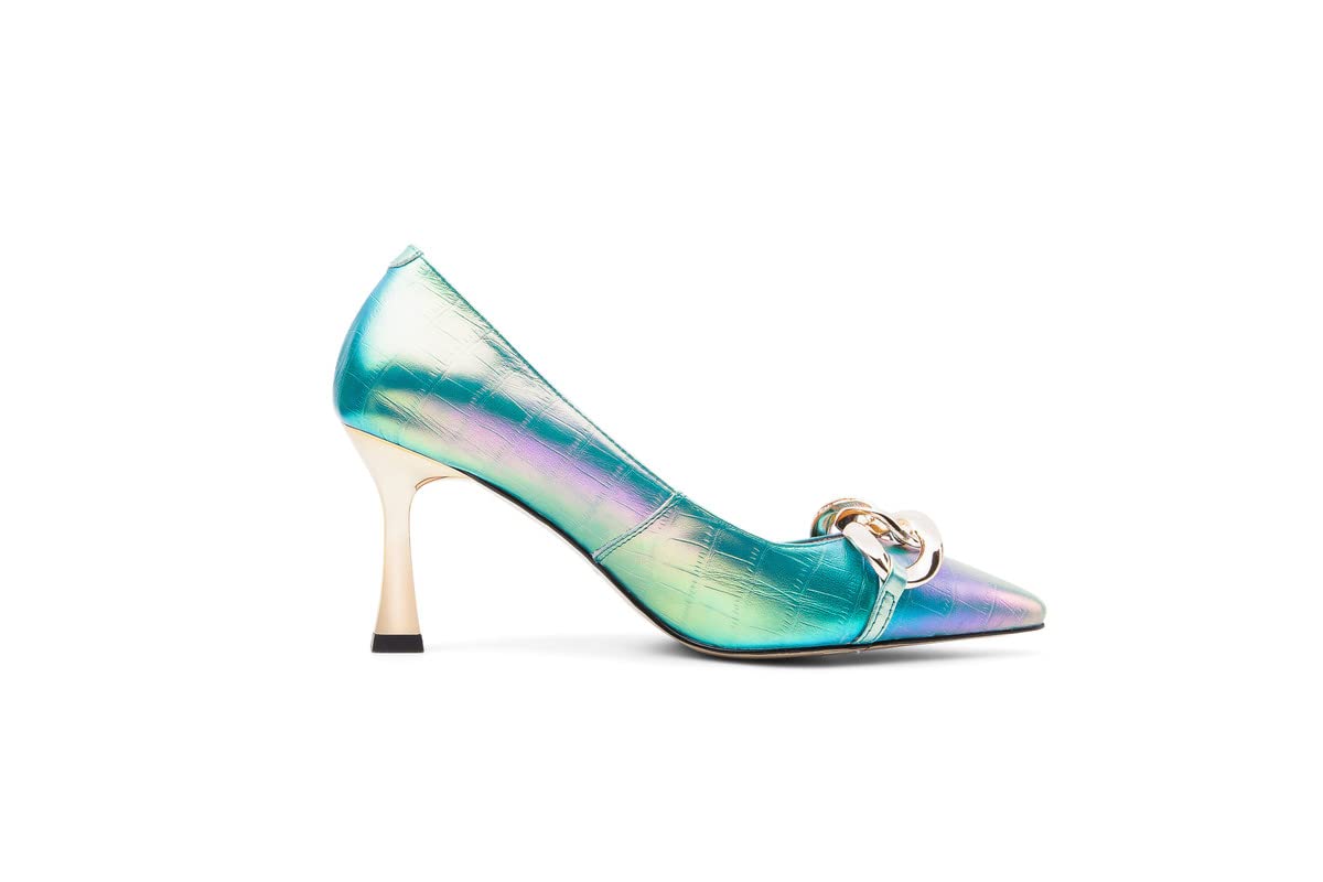 Zapatos de mujer de piel auténtica con puntera puntiaguda, tacón de aguja con tacón alto de 2.95 pulgadas, hechos a mano, zapatos de negocios para mujer, talla grande w9033s