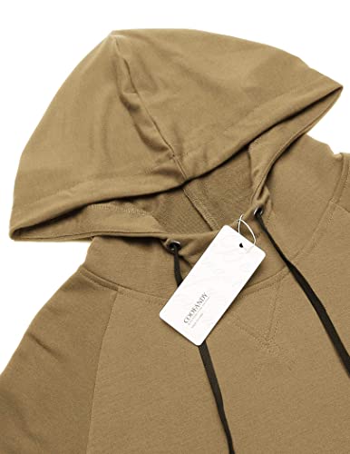 Coofandy Men's Gym Hoodies Short Sleeve Cotton Athletic Workout Bodybuilding T Shirt Hooded Sweatshirt With Pocket Khaki #TOP4
