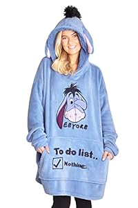 Disney Stitch Sweat Plaid Femme Portable Couverture Polaire avec Manches Oversize Sweat Capuche Chaude et Confortable pour Adultes Ados (Bleu Eeyore, Taille Unique)