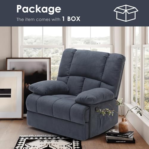 Image of Oversized Rocker Recliner Chair, Wide Rocker Chair with Adjustable Backrest Footrest, Lazy Boy Oversized Recliner for Adults, Reclining Sofa for Living Room, Reading, Bedroom, Blue Black