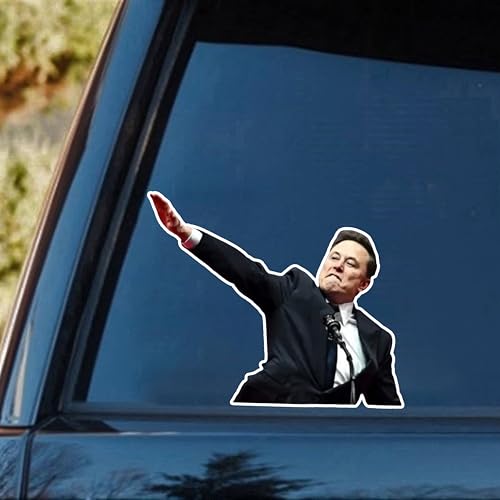 Image of Elon Funny Face Roman Salute Sticker - Vinyl Decal Pack of 3 - 5 Inch Wide by 3.5 Inch Height - Waterproof and Removable Decals for Cars, Laptops, Water Bottles, Windows, Toolboxes, Meme Sticker