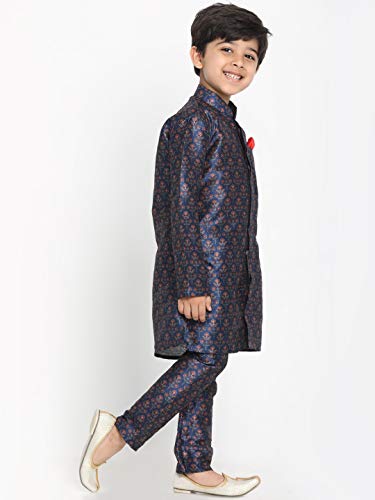 Image of JBN Creation Boys' Multicolor-Base-Yellow Silk Blend Kurta and Pyjama Set
