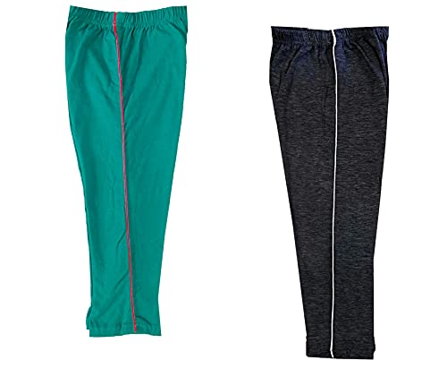 Image of indi weaves Girls Cotton Solid Capri 3 /4th Leggings (Pack of 2)
