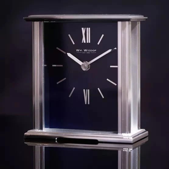WM.Widdop. W2941 - Orologio da tavolo in argento con quadrante blu navy