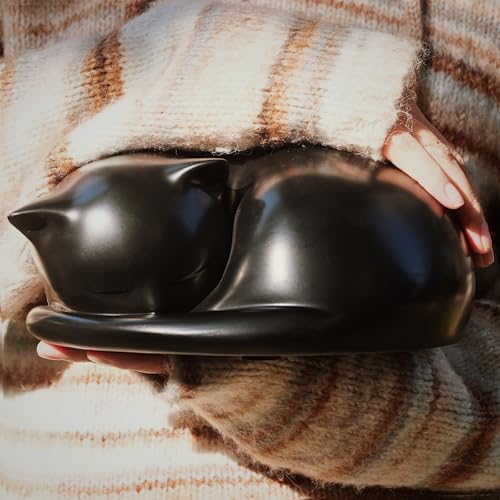 Urne Katze, Schlafende Harz Kremation katzenurne, Tierurnen für Katze, Haustier Urnen (Schwarz)