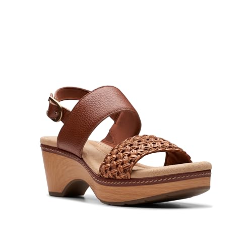 Clarks Women's Seannah Step Wedge Sandal, Tan Leather, 42.5 EU