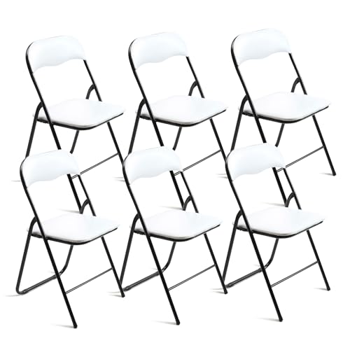 THE SECRET HOME - Pack de 1, 2, 4 y 6 Sillas Plegables Acolchadas - Asiento Auxiliar para el Hogar - Ideal para Cocina, Comedor, Salón, Dormitorio - 44 x 46 x 79 cm (6, Blanco/Negro)