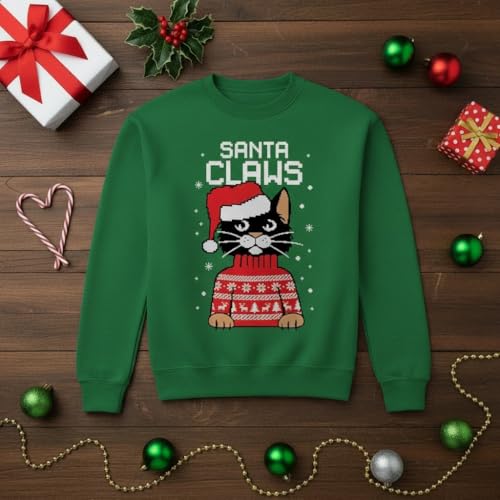 Tstars Santa Claws Cat and Flamingo Christmas Sweatshirt - Image 6