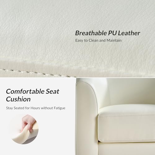 Image of HULALA HOME Faux Leather Swivel Accent Chair with Solid Wood Base, Round Swivel Barrel Chair for Living Room and Bedroom, No Assembly Required, White