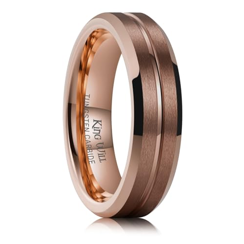 Image of King Will Tungsten Carbide Wedding Band for Men Women-6 /8 /10mm Width Multicolor Available with Grooved Center Wedding Ring Suitable for Work, Gym Comfort Fit Size 4-16