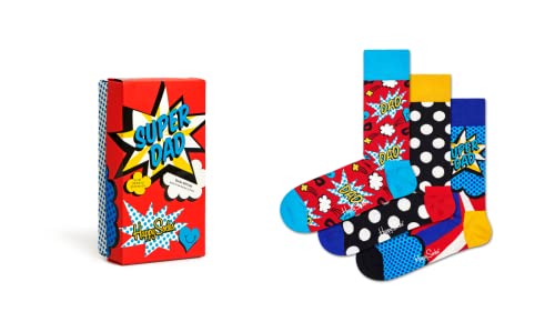 Happy Socks Mens 3-Pack Super Dad Socks Gift Set Bright Combo 41-46 (Us Men's 8-12) One Size #TOP10