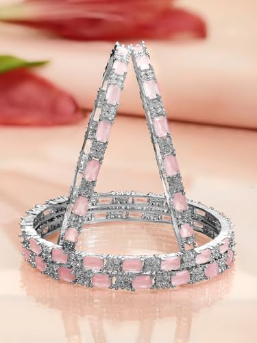 Image of Rubans Bangles Set of 4 American Diamond Zirconia Stylish Trendy Jewellery Gift for Women & Girls