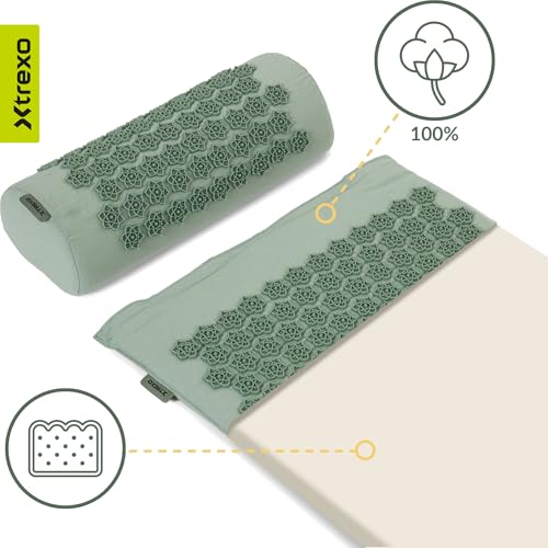 Tapis d'acupression en coton TREXO vert avec coussin de massage - 3