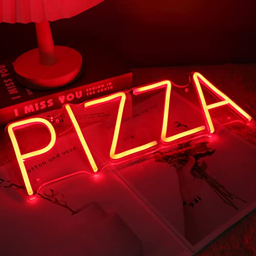 Image of Planzo Pizza LED Neon Sign Light Restaurant Coffee Shop Bar Wall Decor Red | Business Store Advertising, Window Display, Pub Kitchen Bedroom Kids Room Home Party Cool Wall Light Decor, 15.75 inchx5.55 inchUSB