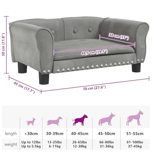 vidaXL Hundebett, Hundekissen mit weicher Polsterung, Hundesofa Hundecouch für kleine Hunde Haustiere, Haustierbett Katzenbett, Hellgrau Samt