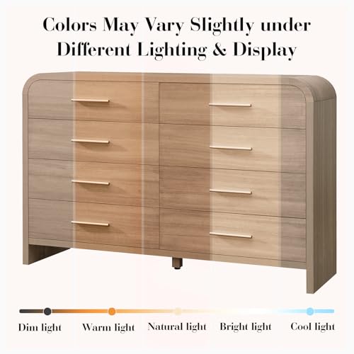 Image of Curved Drawer Dresser for Bedroom with 8 Drawers, 54'' Wide Chest of Drawer