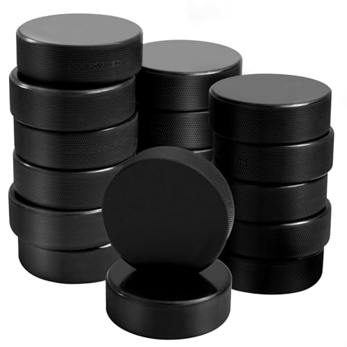OMYOPY 18 Pack Ice Hockey Pucks with 3 Reusable Mesh Bag, Rubber Street Hockey Puck Balls for Practicing and Classic Training, Diameter 3