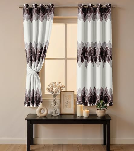 Image of Ultimate Trends Room Darkening Digital Printed Modern Curtain 65-70% Opacity,Diamond Eyelets, Tie Back, Modern Prints, 7 FEET Pack of 2,Espresso