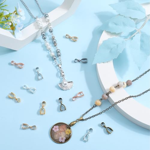 SOFPLATE 1 Box 70Pcs 7 Colors jewellery Findings Pinch Bails Metal Pinch Clip Bail Clasp Dangle Bead Necklace Pendant Connector for jewellery Making Clasps Supplies DIY Necklace Earrings Bracelet - Image 4
