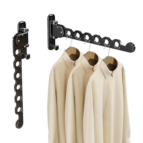 Danpoo Clothes Drying Rack Foldable Wall Mounted Laundry Drying Rack Clothing Coat Hanger Clothes Dryer Washing Rack Black 2 Packs