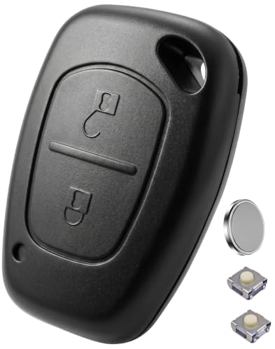 ANGOFIZ Coque Clé Télécommande sans Lame Compatible avec Renault Kangoo Master Trafic Opel Vivaro Movano Vauxhall + 2 Boutons Poussoir Switch + Pile