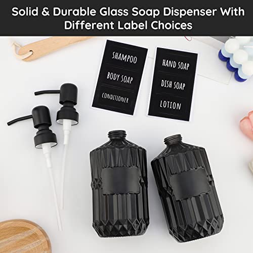 Image of Segbeauty Black Soap Dispenser, 2pcs 15.2oz Glass Pump Bottles with Labels for Farmhouse Decor, 450ml Empty Refillable Kitchen Soap Dispenser Set Bathroom Accessories for Western Modern Home Decor