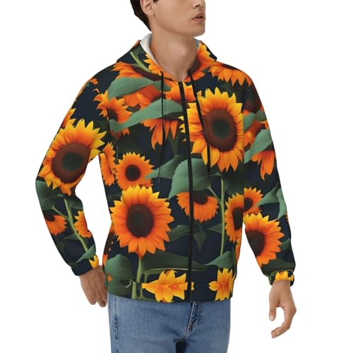 Sweat à capuche zippé pour homme avec motif tournesol orange