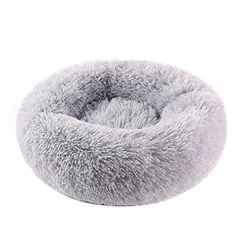 Cama para Perros Cama de perro de felpa suave de lujo, saco de dormir de forma redonda, perrera, sofá cama para gatos y cachorros, casa para mascotas Cama de Perro(Light gray,L Diameter 70cm)