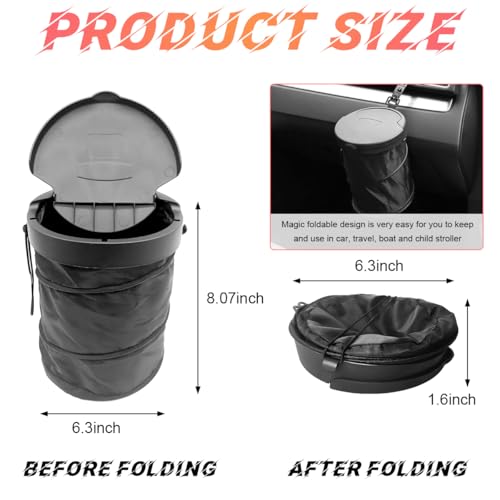 Image of Yourkar Car Trash Can with Lid, Foldable Polyester Pop-Up Auto Trash Can, Portable Large Capacity Vehicle Trash Can with Adjustable Hooks, Universal Interior Car Accessories