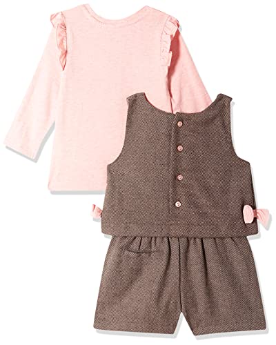 Image of miniklub Baby Full Sleeve Round Neck Knit Dungaree Set, (Brown)